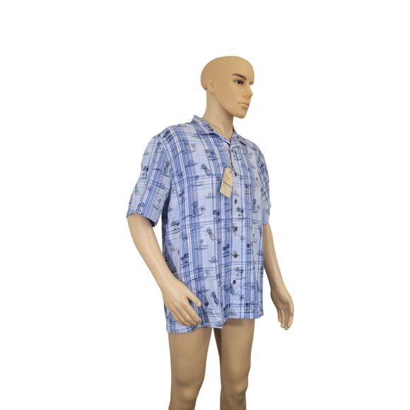 Caribbean Men's Shirt Size L Pineapple Flamingos Short Sleeve Blue Button Up 36 - Picture 4 of 9
